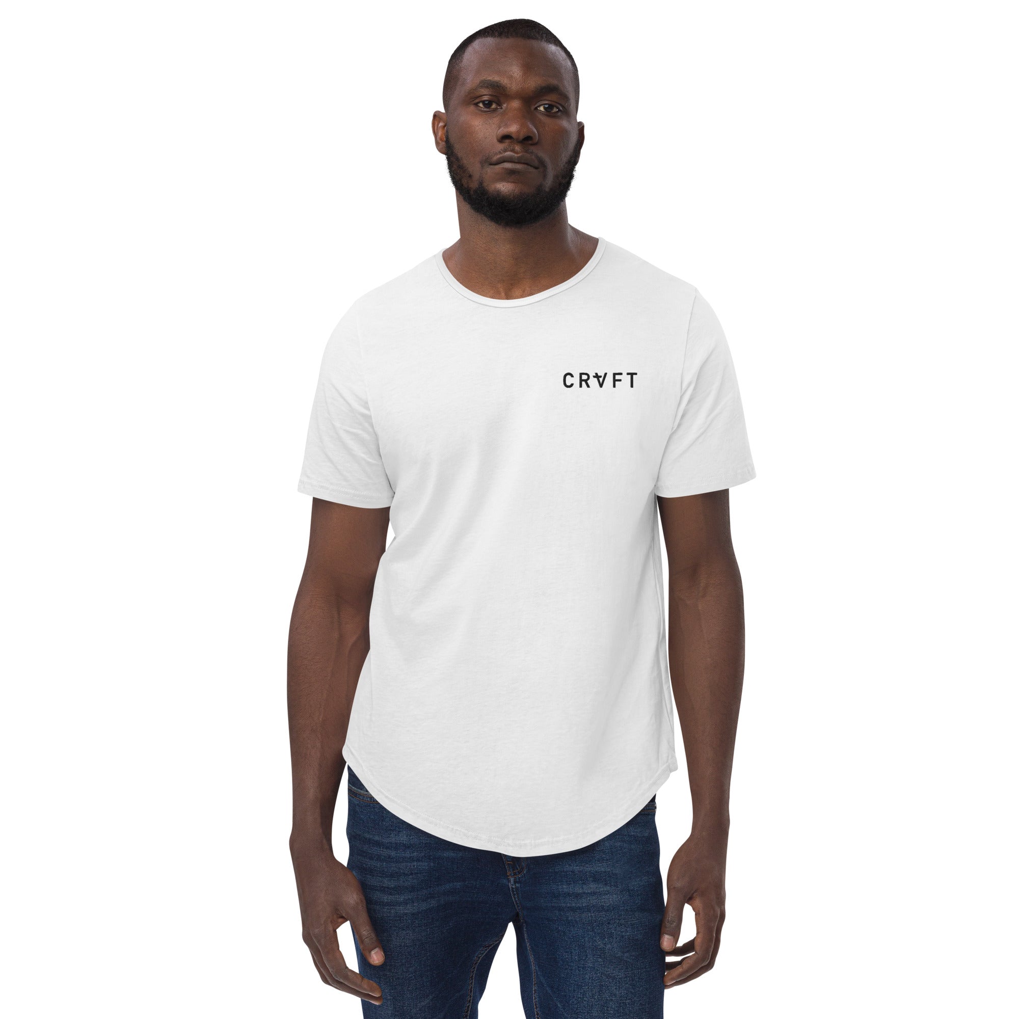 white curved hem t shirt